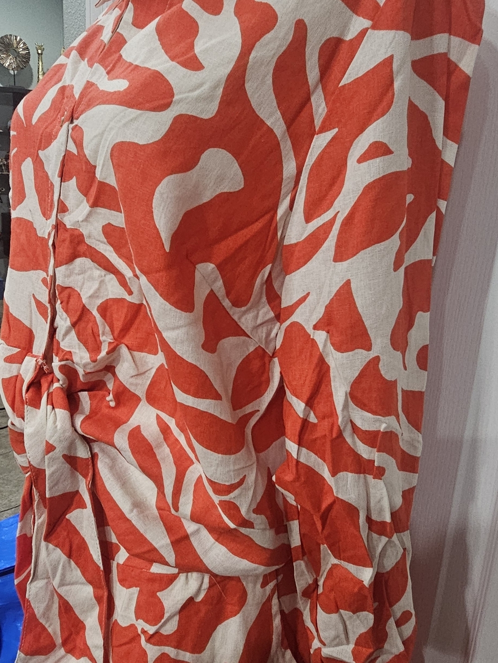 Women's Orange and Cream Floral Button-Up Top And Pants Set - Picture 2 of 2